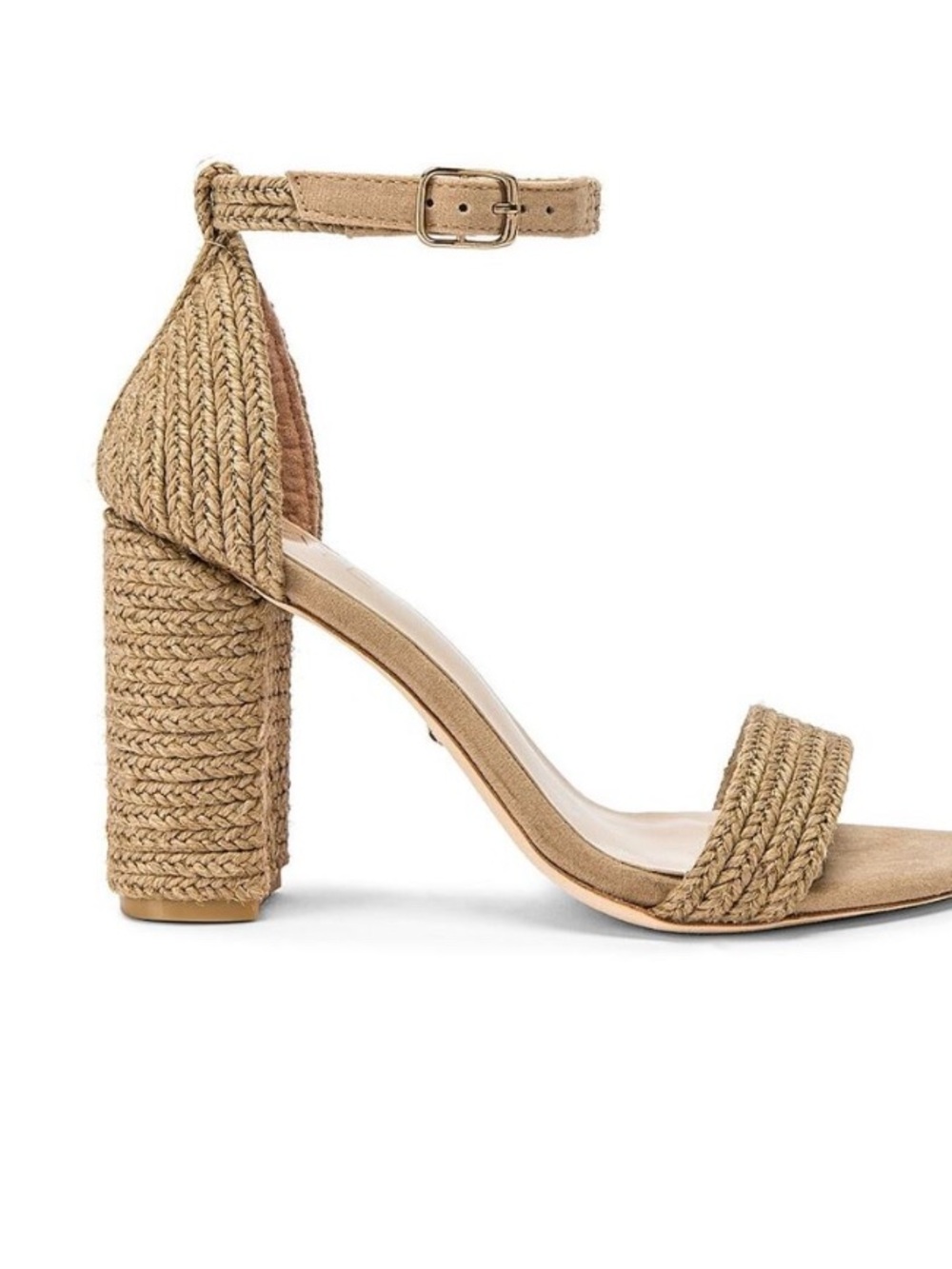 RAYE Tan Woven Ankle-Strap Block Heel Sandal